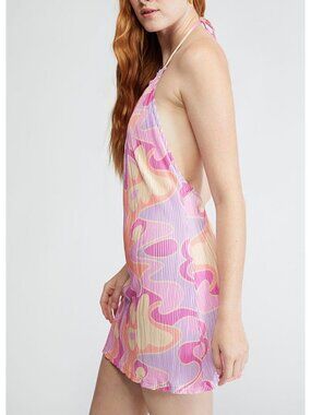 Peppermayo Love & Music Halter Mini Dress Retro Pink Purple Orange Print Size 2